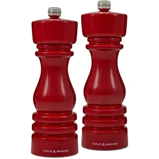 Cole&Mason Cole & Mason H233101 London Salz und Pfeffermühle, 2er Set Manuell mit Einstellbar, Holz, Rot, 18cm, Precision+ mit Keramikmahlwerk und Carbonmahlwerk, Gewürzmühle, Mühlen für Salz, Pfeffer