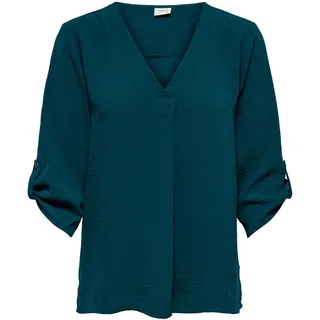 Damen JDY Lange Freizeit Hemd Bluse 3/4 Ärmel Tunika Longshirt Loose Oberteil Locker Leicht JDYDIVYA, Farben:Petrol, Größe:42