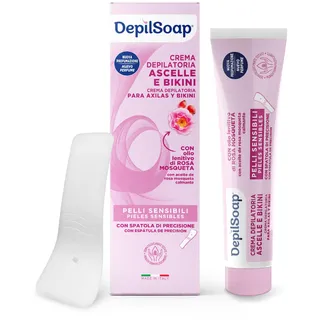 Depilsoap - Haarentfernungscreme für Achseln und Bikini, 75 ml, für empfindliche Haut – ohne Ammoniak – angereichert mit Mosqueta-Rosenöl und Hyaluronsäure – zarter Duft aus blumigen Noten