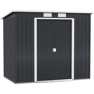 Outsunny Gartenhaus Verzinkter Stahl Dunkelgrau , Metall , 130x172x213 cm , Gartenzubehör, Geräteschuppen