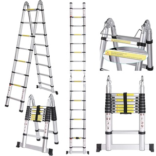 Nictemaw 5M Teleskopleiter, Teleskopleiter aus Aluminium 150 kg Belastbarkeit, 2 in 1 Klappleiter Multifunktionsleiter aus Alu, für Innen- und Außenbereich