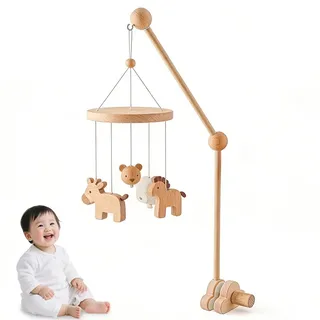 Mobile Halterung Wickeltisch, Mobile Halterung Holz, Himmelstange Babybett | 360°, Höhenverstellbar, Drehbar Mobile Halter Gestell Stange, für Aufhängung Windspiele Bettglocke, Baby Bett Spielzeuge