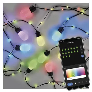 EMOS - Smart Partylichterkette, 15 Stk RGB-Birnen - WiFi-Außenlichterkette RGBIC-Farbspektrum, dimmbar - HandyApp, Sprachassistenten - LED-Lichterkette für Haus und Garten, wasserdicht - schwarz