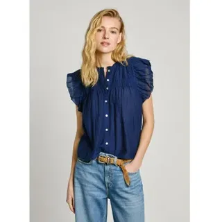 Pepe Jeans für Damen. PL305028 Fließende Bluse Diallo navy (S), Lässig, Baumwolle, Kurzarm, Marine