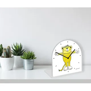 Tischuhr LUCKYLINDE "Der kleine Tiger Janosch", gelb, Tischuhren, Tischuhr, Tischuhr aus Acrylglas, Uhr, bedruckt, geräuschlos, modern