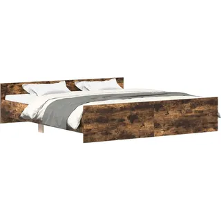 vidaXL Bettgestell Mit Kopf- Und Fussteil Räuchereiche 200/200 Cm , Braun , Holzwerkstoff , 200x200 cm , Schlafzimmer, Betten