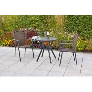 Merxx Roma Gartenmöbel-Set 3-tlg. Gartentisch Rund Ø 70 cm Braun