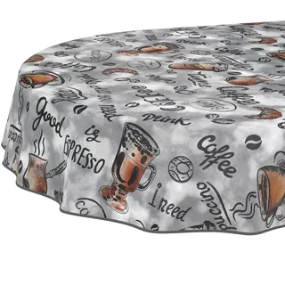 Wachstuchtischdecke Tischdecke abwaschbar Wachstischdecke pflegeleicht wasserabweisend Lotuseffekt Gartentischdecke Coffee Kaffee Oval 160 x 140 cm mit Saum (Eingefasst)