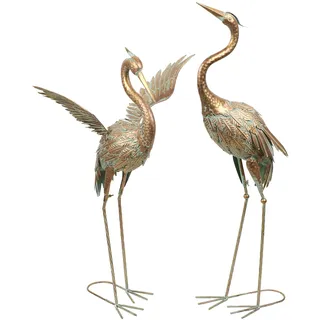 TERESA'S COLLECTIONS Gartendeko für draußen, Fischreiher Metall Kraniche Gartenfiguren für Teich 2er Set 92/82cm große Vogel Kranich im Rost-Optik Dekofiguren Fischteich,Geschenke für Frauen(Bronze)