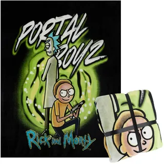 RICK AND MORTY Kuscheldecke Flauschig 150x130 cm - Couch Decke für Herren - Superweiche Couch Decken aus Fleece Geschenke (Schwarz/Grün)