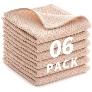 LikGuest Geschirrtücher 6er Set 30 x 30 cm,Weiche Geschirrhandtücher Küchenhandtücher Saugfähig Küchentücher Saugfähig Küchentücher Spüllappen Putzlappen, Beige