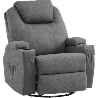M MCombo Massagesessel Fernsehsessel Relaxsessel 7020DE, mit Heizung, Dreh 360° Schaukel, manuell verstellbar (Grau-Stoff) - Grau