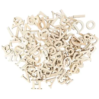 Ideen mit Herz Holz-Buchstaben & Holz-Zahlen Set | Groß- und Kleinbuchstaben | A-Z | Zahlen 0-9 | 124 Stück | ca. 4,5 cm hoch | ideal zum Basteln, Bemalen & Dekorieren