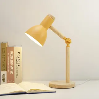 Mengjay Klassische Schreibtischlampe LED Leselampe im klassichen Holz, E27 Vintage Tischlampe Verstellbar Arbeitsleuchte, für Bürolampe, Nachttischlampe für Schlafzimmer, Wohnzimmer(Gelb)
