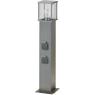 Lindby Edelstahl Wegeleuchte mit 2 integrierten Steckdosen, spritzwassergeschützt IP54 Aussenleuchte 70cm 1x E27 max. 20W ohne Leuchtmittel