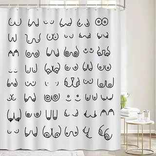 iTapnoom Lustiger Duschvorhang für Badezimmer, lustige Brüste, nackter weiblicher Körper, lustige Kunst, Stoff, Duschvorhänge-Set, Zubehör, Badezimmer-Dekor mit Haken, 183 x 183 cm