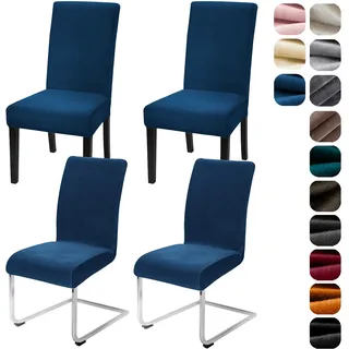 Alishomtll Stretch Samt Stuhlhussen 4er Set Velvet/Velour Stuhlbezug Schwingstuhl Elastische Hussen Waschbarer Stühle Schutz für Küche Restaurant Hotel Bankett Hochzeit (Marineblau, 4 Stück)