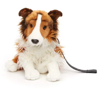 Uni-Toys Langhaarcollie mit Leine 27 cm Braun/Weiß