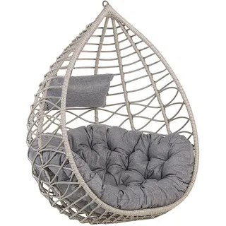 Beliani Hängesessel PE Rattan taupe/grau mit Sitzkissen 97 cm Arsita , Grau , Kunststoff , 100x121x97 cm , Gartenmöbel, Gartenschaukeln, Hängesessel