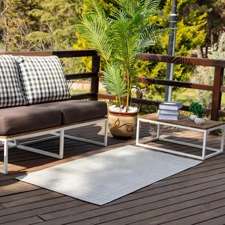 Livabliss Erzin Outdoor wetterfest - In und Outdoor für Balkon 80x150 cm, Terrasse, Garten, Küche - e Boho Style für draußen - Hellgrau und Elfenbein