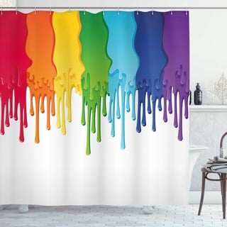 ABAKUHAUS Abstrakt Duschvorhang, Regenbogen farbige Lackierung, Stoffliches Gewebe Badezimmerdekorationsset mit Haken, 175 x 200 cm, Weiß Mehrfarbig