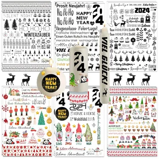 ZELAITE 12PCS Weihnachten Kerzentatoo, kerzentattoos weihnachten, Kerzen dekorieren, wasserschiebefolie kerzen, kerzen beschriften folie, kerzentattoos stabkerzen sprüche für Glückslicht (B)