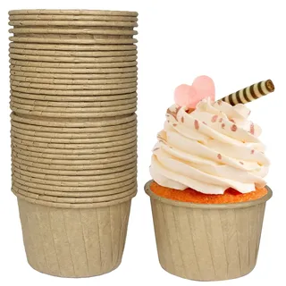 Frepea 50 Stücke Cupcake Formen Papier Muffinform Papier Antihaftbeschichtet Einweg-Backbecher für Halloween Geburtstage Hochzeiten Partys (Rohholz Farbe)