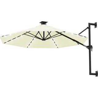 vidaXL Sonnenschirm zur Wandmontage mit LEDs 300 cm Sandweiß - Creme