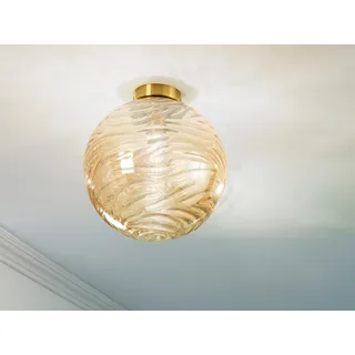 Kleine LED Deckenleuchte Glaskugel Wellenmuster Champagner Treppenaufgang, Ø30cm