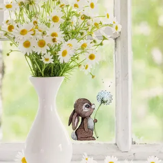 Mini-Fensterbilder Fensterbild Ostern Fuchs Reh Hase Pusteblume wiederverwendbar Fensterdeko bf21mini - ausgewählte Farbe: *bunt* ausgewählte Größe: *3. Hase mit Pusteblume*