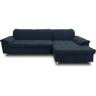 DOMO. collection Ecksofa Franzi, Schlafsofa, Longchair rechts mit Bett- & Rückenfunktion, Sofa, Eckcouch, Polsterecke, Couch in L-Form, 279 x 170 x 81 cm (BxTxH), dunkelblau