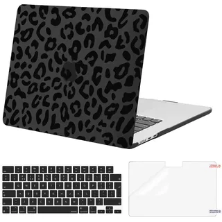 MOSISO Kompatibel mit MacBook Air 15 Zoll Hülle M5 M4 M3 M2 2026 2025-2023 | Kunststoff Leopardenkorn Hartschale Hülle&Tastaturabdeckung&Displayschutz A3448 A3241 A3114 A2941, Schwarz