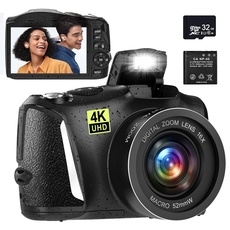 Digitalkamera 4K, 48MP Kamera Fotokamera mit 32GB SD-Karte, Digital Cameras mit Autofokus 16X Digitalzoom, 3,0 Zoll Bildschirm Vlogging Kamera für Fotografie Anfänger (R3S)
