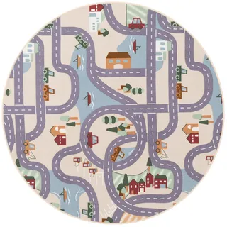 Snapstyle Kinder Spiel Strassenteppich FUN Town Rund , Beige , Textil , Rund , 200x200 cm , Teppiche und Böden, Teppiche, Kinderteppiche