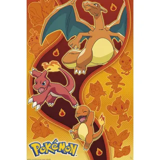 ABYstyle Pokémon Fire Type 61 x 91,5 cm / 24,2 x 35,8 Zoll Maxi-Poster – Gerollt geliefert – Kunstposter – Wandposter – Poster & Drucke | Pokémon Merchandising
