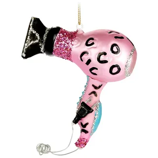 BRUBAKER Föhn Rosa mit Leopard Muster - Handbemalte Weihnachtskugel aus Glas - 12 cm Baumkugel mit Glitzer für Frauen - Mundgeblasener Christbaumschmuck - Figur Lustig Deko Anhänger