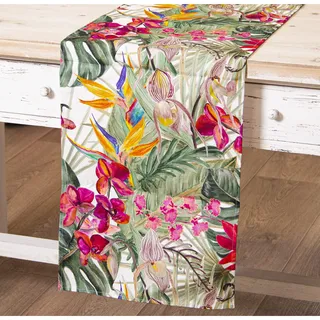 DRW Tischläufer aus Baumwolle, Digitaldruck mit Blumen, 33 x 180 cm, Mehrfarbig, estandar