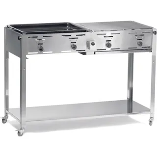 HENDI Quattro Gasgrill, 22000 Watt, mit Druckminderer, mit Gasschlauch und Abtropfschale. Geeignet für Verwendung im Aussenbereich, 22kW(Hs), 1270x525x(H)840mm, Edelstahl 18/0, Large