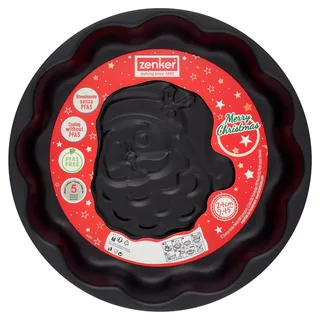 Zenker 3D-Backform Ø24cm mit Weihnachtsmann, Karbonstahl mit Antihaftbeschichtung, Linie Merry Christmas, Größe Ø24x4cm