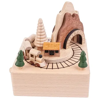 VOANZO Spieluhr Zug, Spieluhr aus Buchenholz mit Kanone in D-Dur, handgefertigtes Holzgeschenk zum Geburtstag, Valentinstag, Weihnachten, Heimdekoration