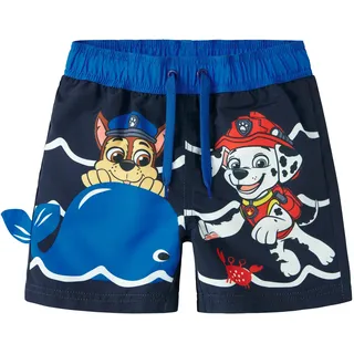 Badehose NAME IT "NMMMIKI PAW LONG SWIMSHORTS CPLG", Jungen, Gr. 110, N-Gr, navy blazer, Polyester, bedruckt, unifarben mit Farbeinsatz, Badehosen Badehose, mit hochwertigem Paw Patrol Motiv