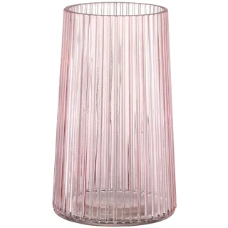 KAYLETIN Rosa Glasvase für Blumen, gerippte Vase, Blumenvasen für Strauß, moderne Glasvasen für Wohnzimmer, Schlafzimmer, Esstisch, Büro, Regal, 20 cm