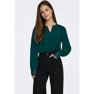 Langarmbluse ONLY "ONLCERENA METTE L/S LACE VNECK TOP WVN", Damen, Gr. S, ponderosa pine, Web, Obermaterial: 100% Polyester, unifarben, regular fit normal, V-Ausschnitt, Blusen Langarmbluse, Kunstfaser, regular fit, V-Ausschnitt