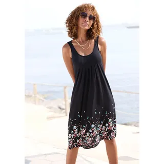 Beachtime by Lascana Strandkleid "mit Blumenprint am Saum, lockeres Hängerchenkleid mit Zierfalten" Ohne Taschen Leichtes Sommerkleid aus Viskose, Jerseykleid, A-Linien-Kleid, casual, schwarz