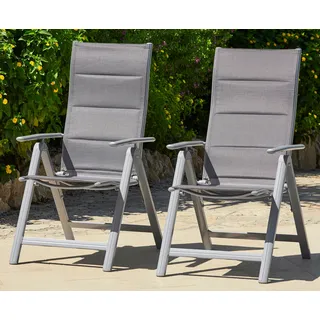 Gartenstuhl MERXX "Taviano, TOPSELLER", silber, B:60cm H:111cm T:70cm, Obermaterial: 100% Polyester. Füllung: 100% Polyester, Stühle, Gartenstuhl, 2er Set, Alu/Textil, verstellbar, silber, Topseller