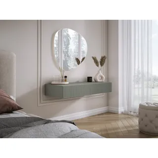 Hängender Schminktisch mit zwei Schubladen, geriffelte Front - Farbe: Grüne Aloe, 100 x 40 x 16 cm - Grün