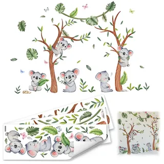 LIAJIA Wandtattoo Koala Wandsticker Poster Tiere Wandaufkleber Kinderzimmer Wandtattoo Palmen Blätter Wanddeko Schlafzimmer Deko Wall Geschenk