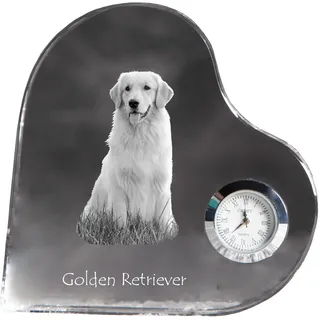 Golden Retriever - Kristalluhr mit einem Hundebild, Herzregal-Uhr, personalisierte Standuhr der Marke Art-Dog