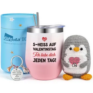 Ich Liebe Dich Geschenk, Valentinstagsgeschenk für Sie Ihn Hochzeitstagsgeschenk für Frauen Männer Love Hug Pinguin Geschenkset Romantisches Partner Geschenke für Freundin Frau Partnerin Valentinstag