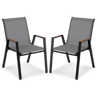 COSTWAY 2er Set Gartenstühle stapelbar, Stapelstühle, Terrassenstühle mit Armlehnen, Balkonstühle bis 180 kg belastbar, 56 x 66 x 88 cm Grau - Grau